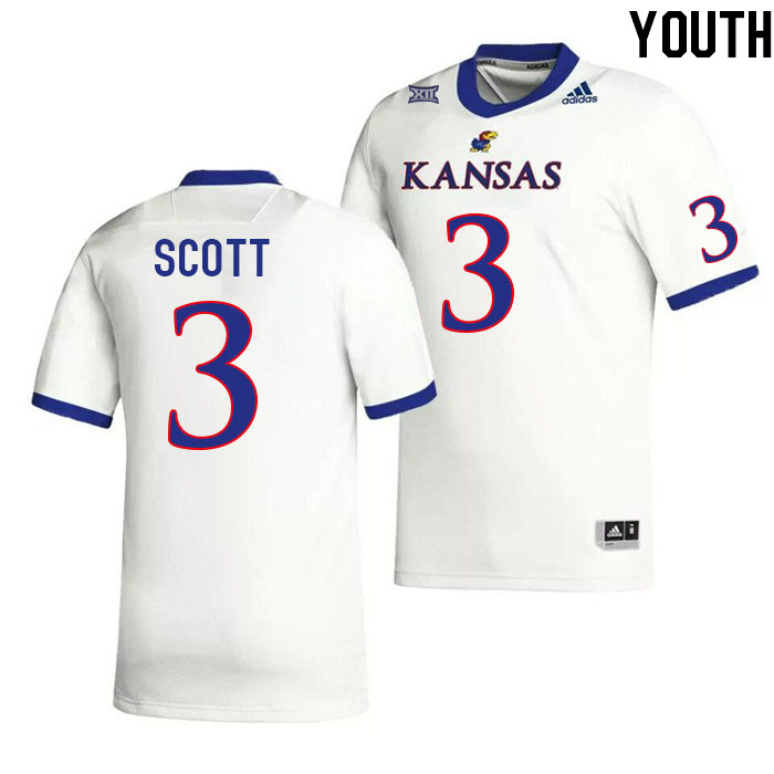 Youth #3 Tanaka Scott Kansas Jayhawks College Football Jerseys Stitched Sale-White